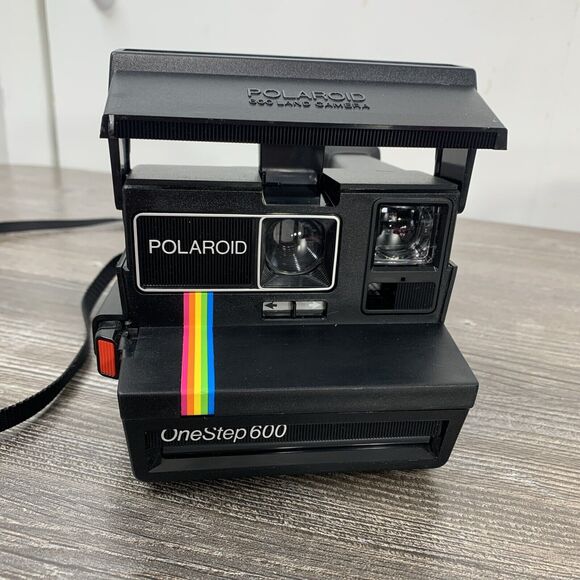 Vintage Polaroid One Step 600 Land Camera Rainbow Stripe w/Strap Black (WORKING) - Picture 2 of 9